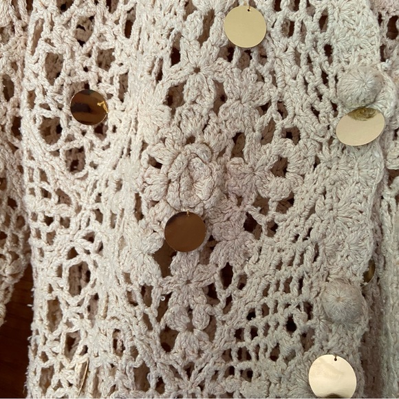 Vintage 90s Capacity crochet silk knit sequin open front cardigan sweater - Picture 3 of 6